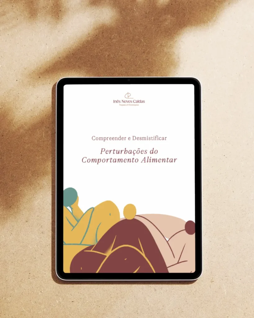 Capa do livro "Compreender e desmistificar - Perturbações do comportamento alimentar", por Inês Neves Caldas.